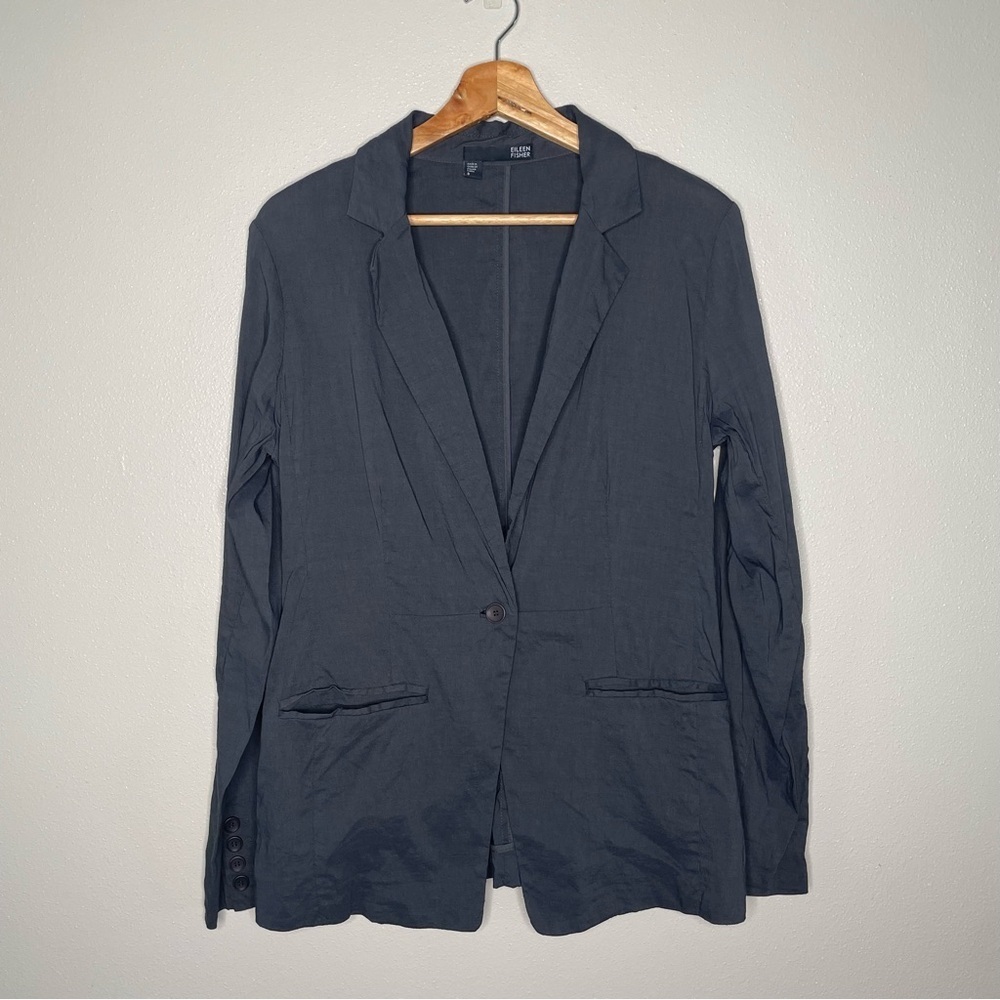 Eileen Fisher‎ | Lagenlook Linen Blend Dark Grey Blazer, size 8